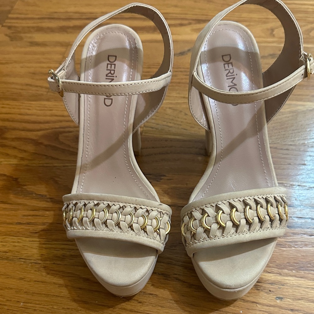 🛍️SALE🛍️ DERİMOD Beige Platform Block Heel Sandals with Ankle Straps - Picture 3 of 9